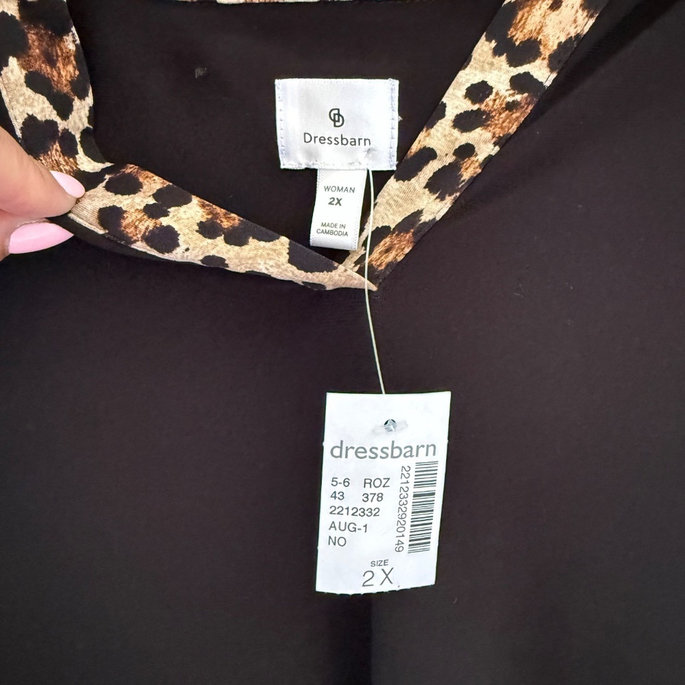 Dressbarn Women's Black Blouse with Cheetah Print Detail 2X NWT - Picture 8 of 8